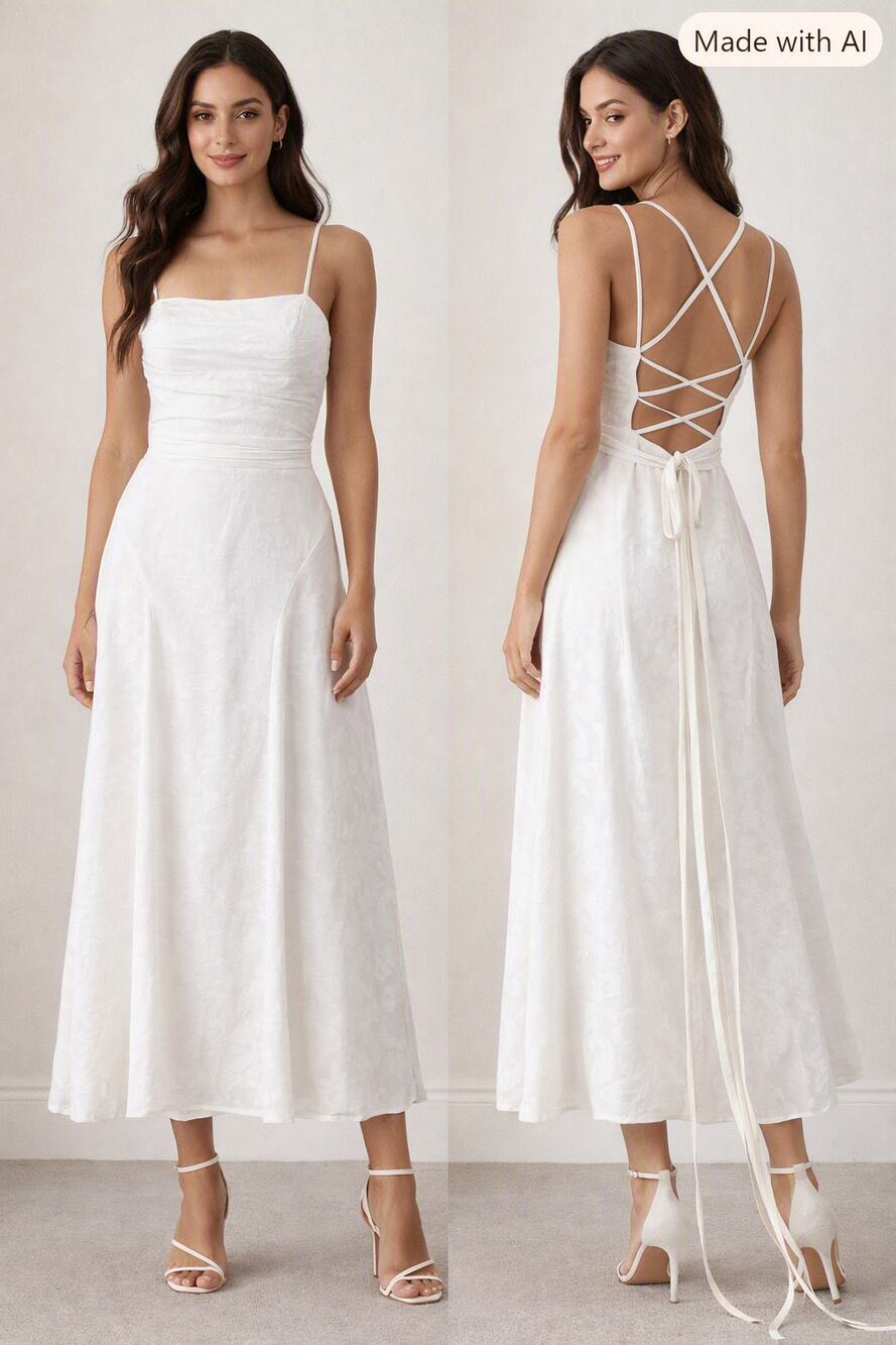NWT Fashion Brand White Dress Long Back Tie Lined - Size 10